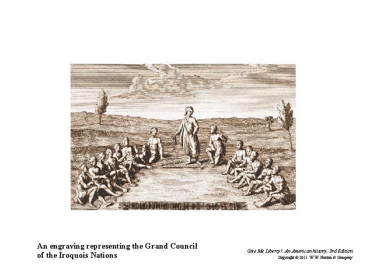 An engraving representing the Grand Council of the Iroquois Nations Give Me Liberty!: An