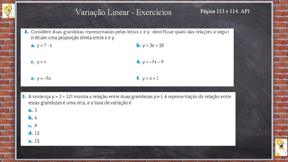 Variação Linear - Exercícios Página 113 e 114. AP 1 