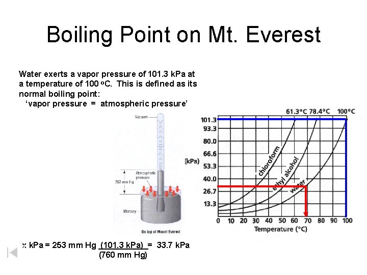 Boiling Point on Mt. Everest Water exerts a vapor pressure of 101. 3 k.