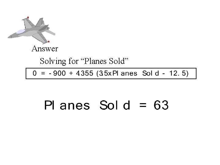 Break Even Analysis Answer Solving for “Planes Sold” 