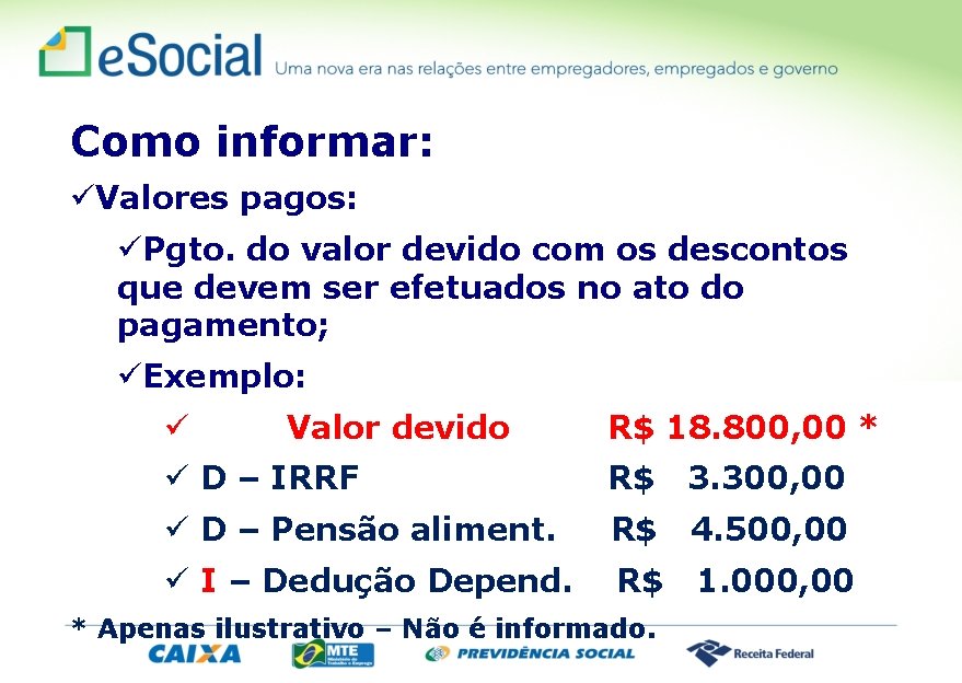 Como informar: üValores pagos: üPgto. do valor devido com os descontos que devem ser