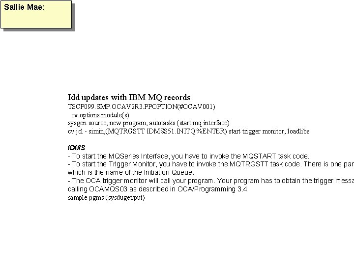 Sallie Mae: Idd updates with IBM MQ records TSCP 099. SMP. OCAV 2 R