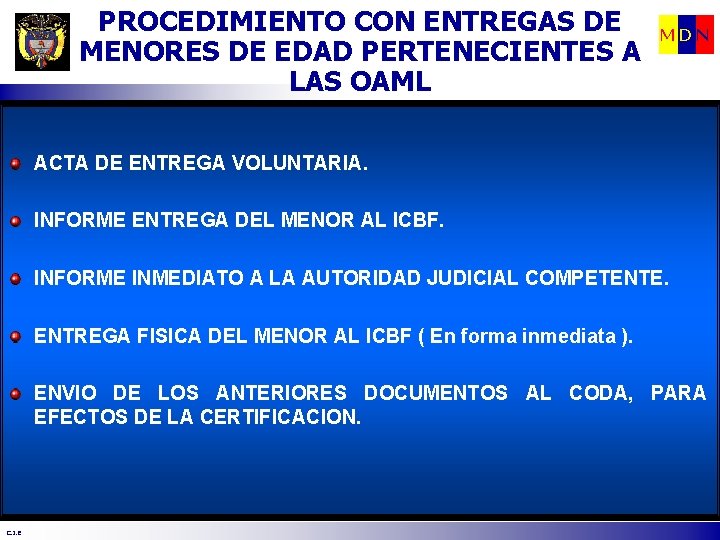 PROCEDIMIENTO CON ENTREGAS DE MENORES DE EDAD PERTENECIENTES A LAS OAML MDN ACTA DE