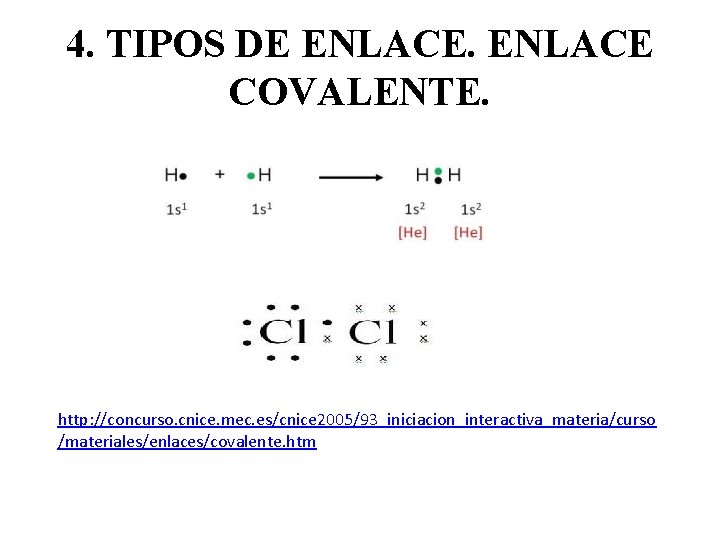 4. TIPOS DE ENLACE COVALENTE. http: //concurso. cnice. mec. es/cnice 2005/93_iniciacion_interactiva_materia/curso /materiales/enlaces/covalente. htm 