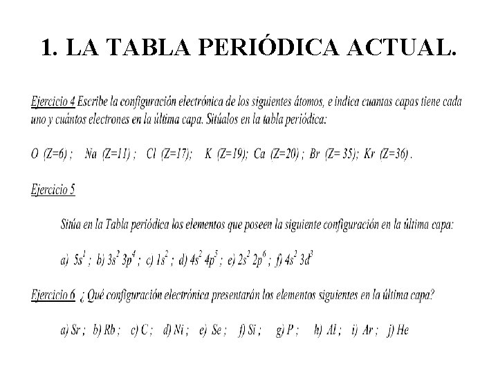 1. LA TABLA PERIÓDICA ACTUAL. 