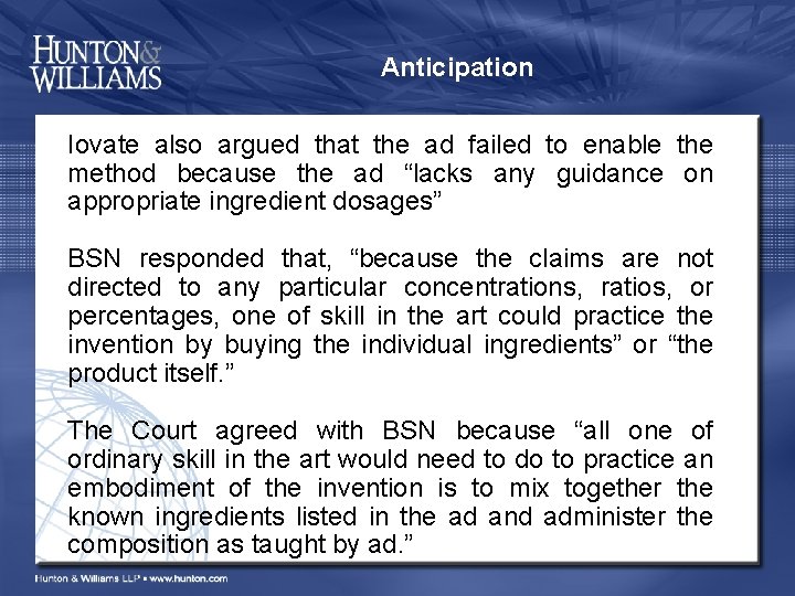 Anticipation Iovate also argued that the ad failed to enable the method because the