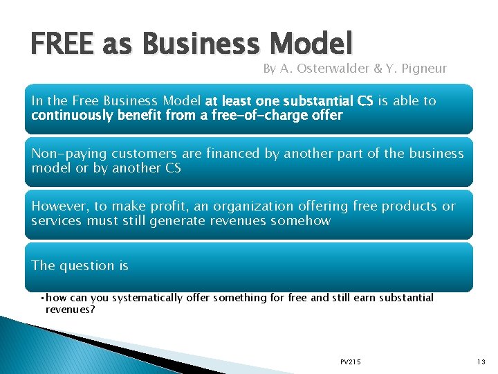 FREE as Business Model By A. Osterwalder & Y. Pigneur In the Free Business