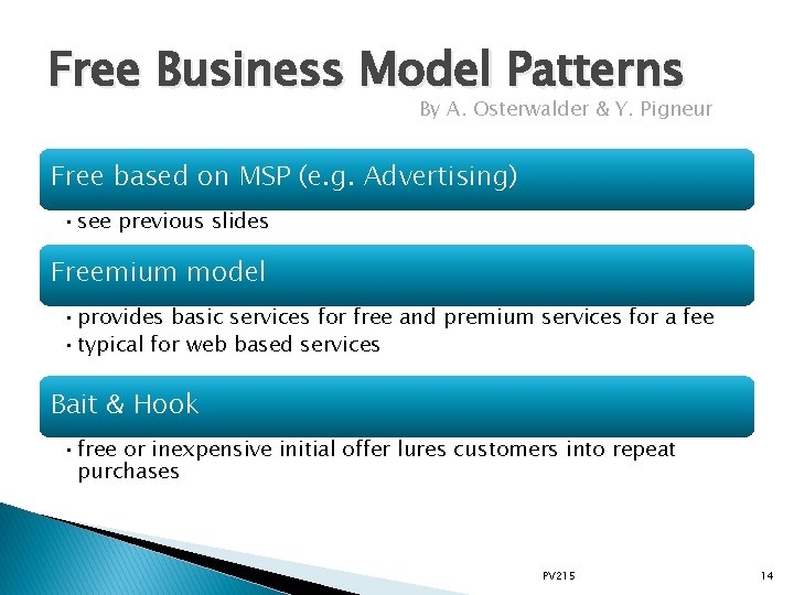 Free Business Model Patterns By A. Osterwalder & Y. Pigneur Free based on MSP