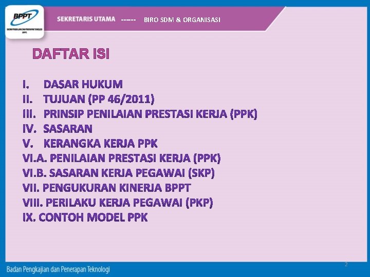 ------ BIRO SDM & ORGANISASI DAFTAR ISI 2 