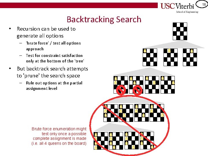 16 Backtracking Search • Recursion can be used to generate all options – 'brute