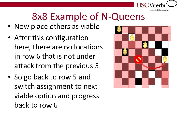 9 8 x 8 Example of N-Queens • Now place others as viable •