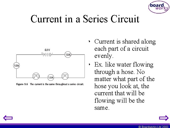 Current in a Series Circuit • Current is shared along each part of a