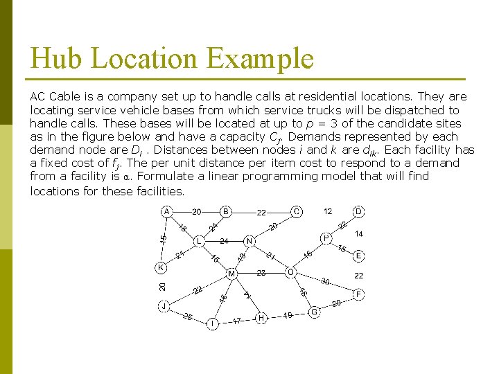 Hub Location Example AC Cable is a company set up to handle calls at