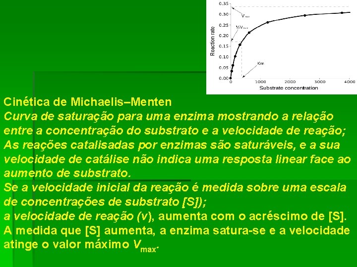 Cinética de Michaelis–Menten Curva de saturação para uma enzima mostrando a relação entre a