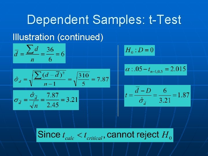 Dependent Samples: t-Test Illustration (continued) 