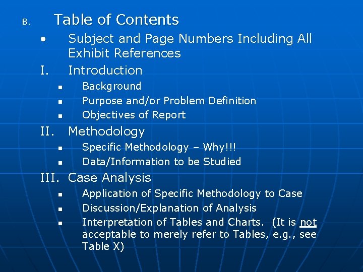 Table of Contents B. • Subject and Page Numbers Including All Exhibit References Introduction