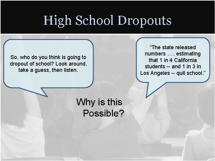 High School Dropouts So, who do you think is going to dropout of school?