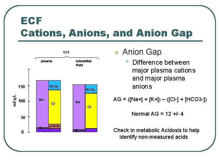 ECF Cations, Anions, and Anion Gap l Anion Gap • Difference between major plasma ECF Cations, Anions, and Anion Gap l Anion Gap • Difference between major plasma