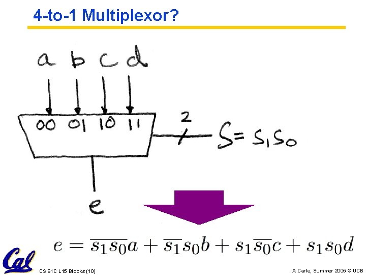 4 -to-1 Multiplexor? CS 61 C L 15 Blocks (10) A Carle, Summer 2005