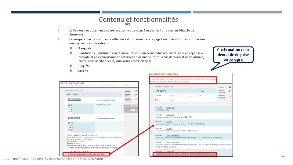 Contenu et fonctionnalités OCR • • Le lien vers les documents numérisés permet de