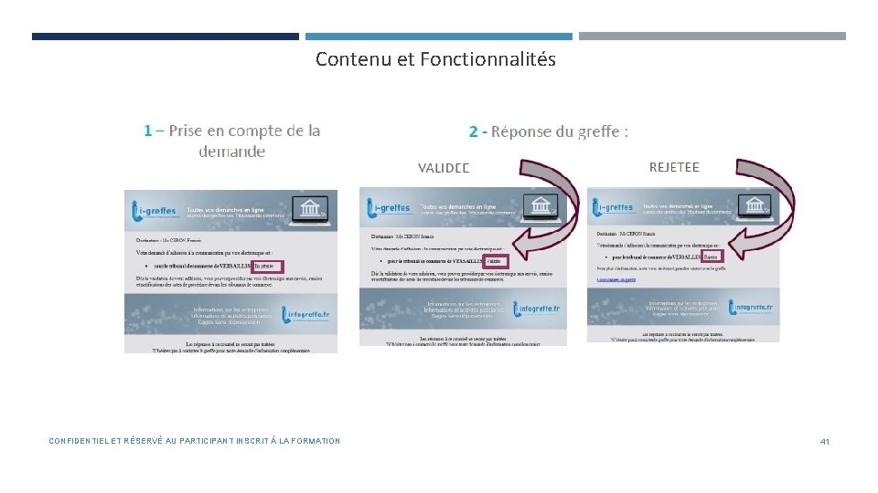 Contenu et Fonctionnalités CONFIDENTIEL ET RÉSERVÉ AU PARTICIPANT INSCRIT À LA FORMATION 41 