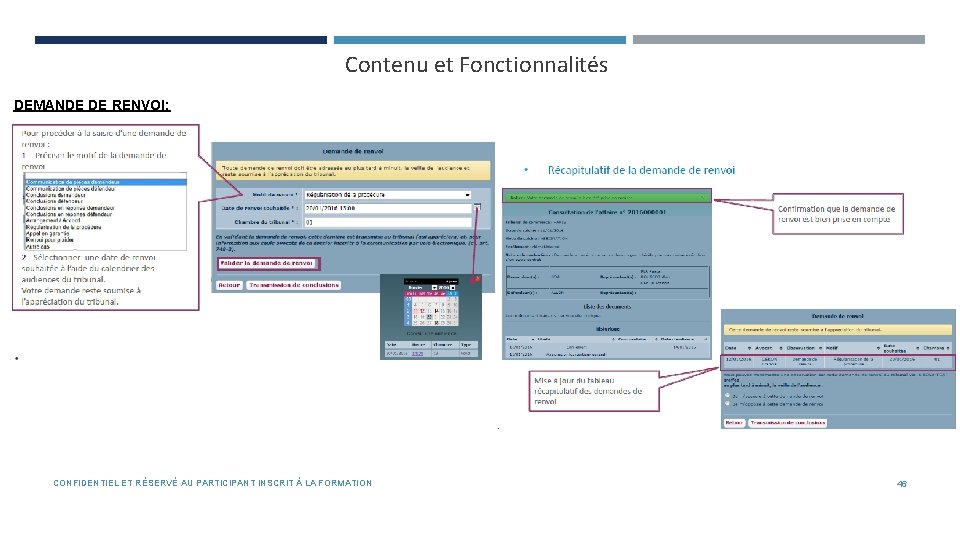 Contenu et Fonctionnalités DEMANDE DE RENVOI: CONFIDENTIEL ET RÉSERVÉ AU PARTICIPANT INSCRIT À LA