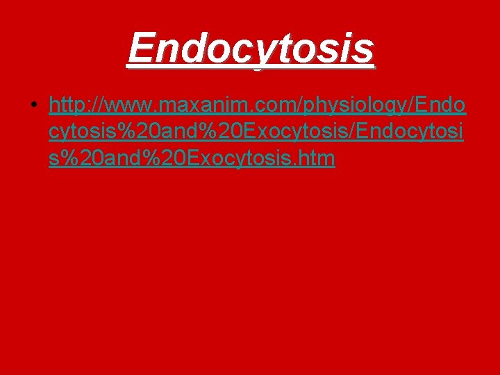 Endocytosis • http: //www. maxanim. com/physiology/Endo cytosis%20 and%20 Exocytosis/Endocytosi s%20 and%20 Exocytosis. htm 