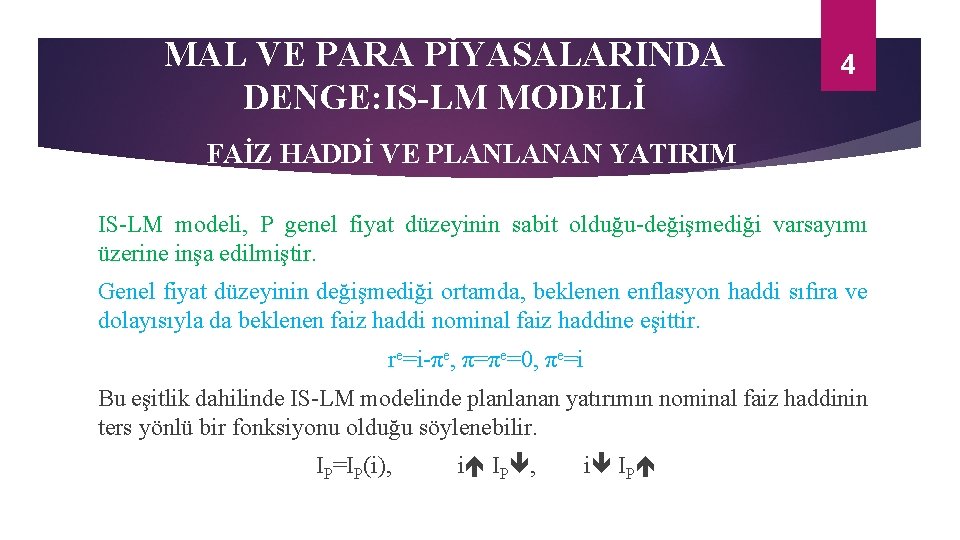 MAL VE PARA PİYASALARINDA DENGE: IS-LM MODELİ 4 FAİZ HADDİ VE PLANLANAN YATIRIM IS-LM