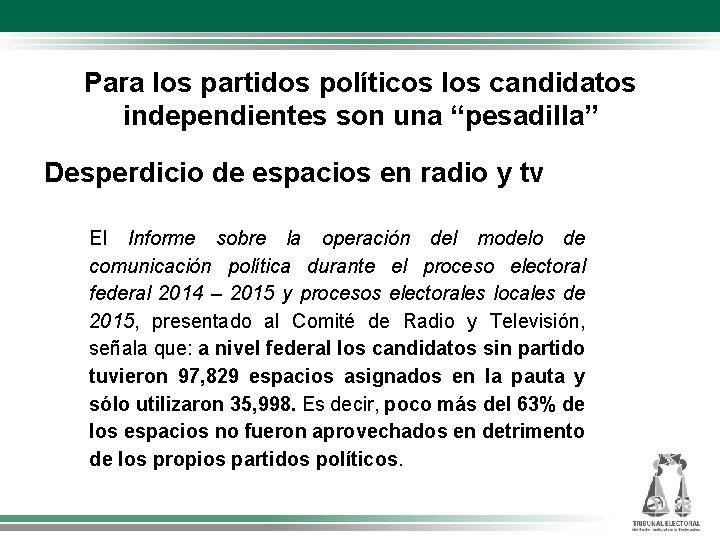 Para los partidos políticos los candidatos independientes son una “pesadilla” Desperdicio de espacios en