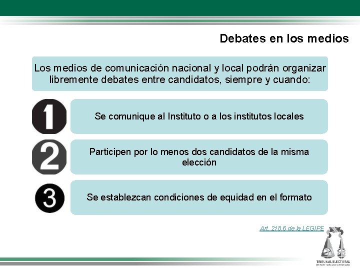 Debates en los medios Los medios de comunicación nacional y local podrán organizar libremente