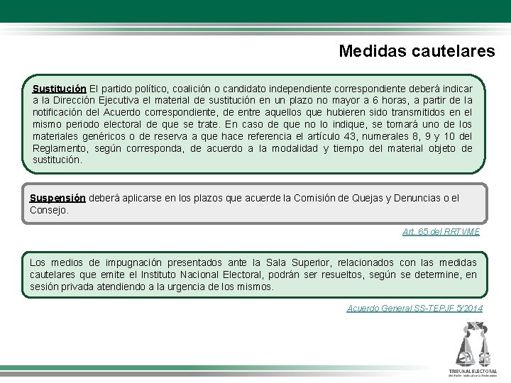 Medidas cautelares Sustitución El partido político, coalición o candidato independiente correspondiente deberá indicar a