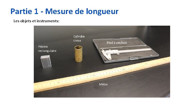 Partie 1 - Mesure de longueur Les objets et instruments: Cube (parallélépipède) Cylindre creux