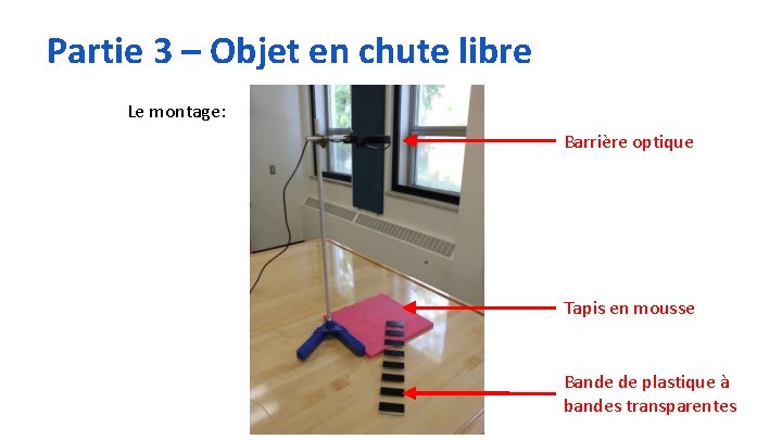 Partie 3 – Objet en chute libre Le montage: Barrière optique Tapis en mousse