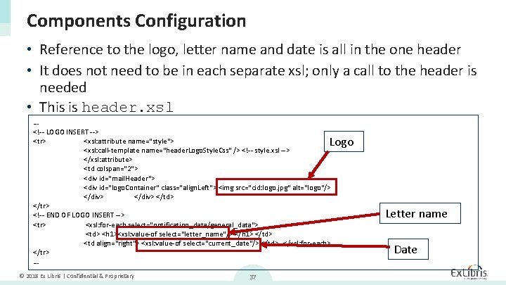 Components Configuration • Reference to the logo, letter name and date is all in