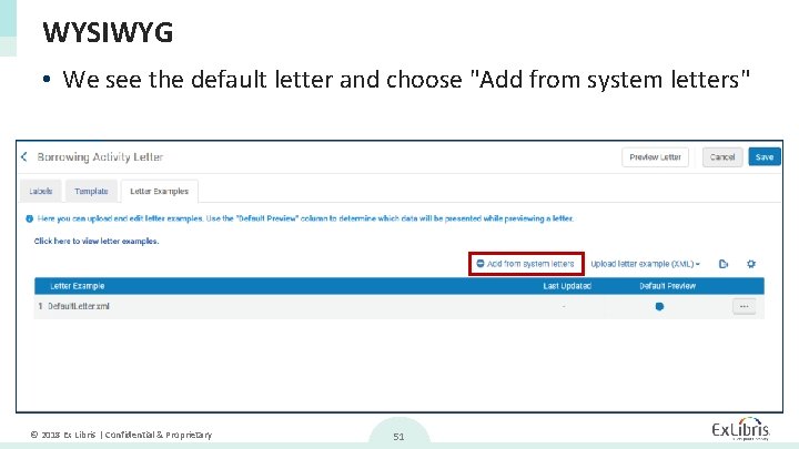 WYSIWYG • We see the default letter and choose "Add from system letters" ©