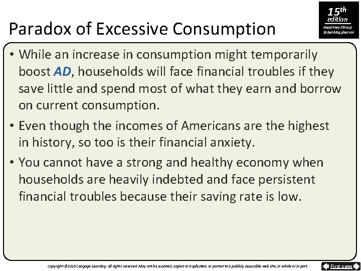 Paradox of Excessive Consumption 15 th edition Gwartney-Stroup Sobel-Macpherson • While an increase in