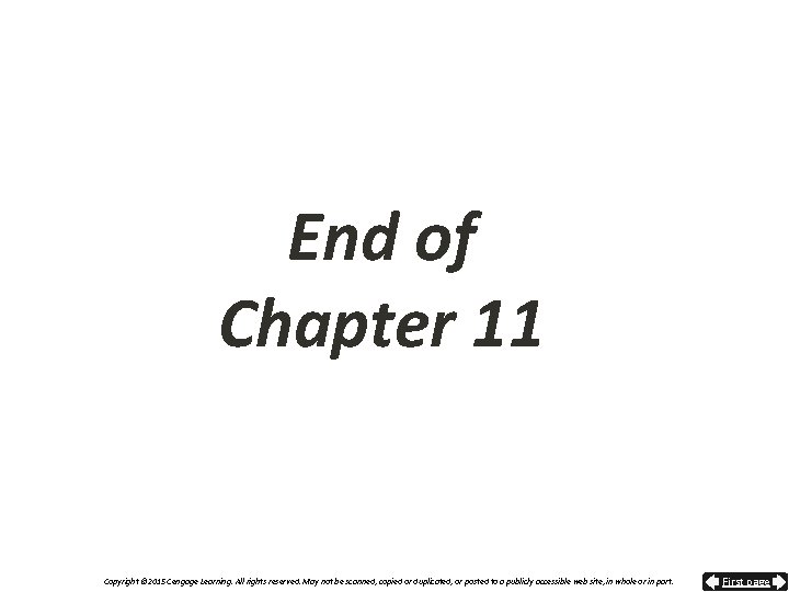 End of Chapter 11 Copyright © 2015 Cengage Learning. All rights reserved. May not