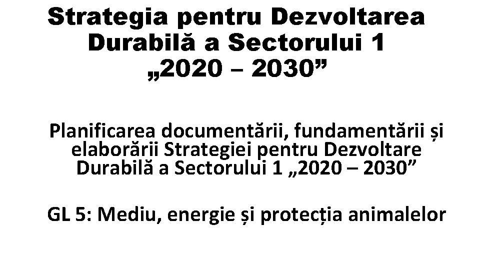 Strategia pentru Dezvoltarea Durabilă a Sectorului 1 „ 2020 – 2030” Planificarea documentării, fundamentării