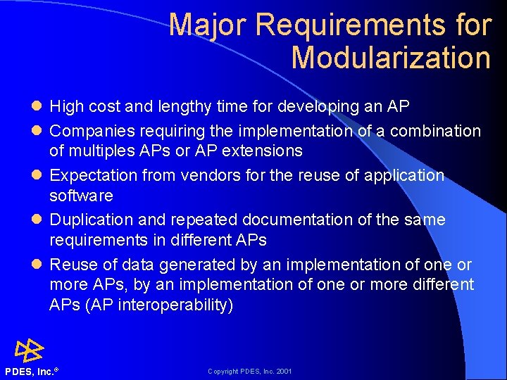 Major Requirements for Modularization l High cost and lengthy time for developing an AP