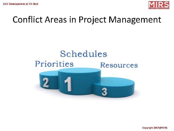 Skill Development at it’s Best Conflict Areas in Project Management Copyright 2017@MIRS 