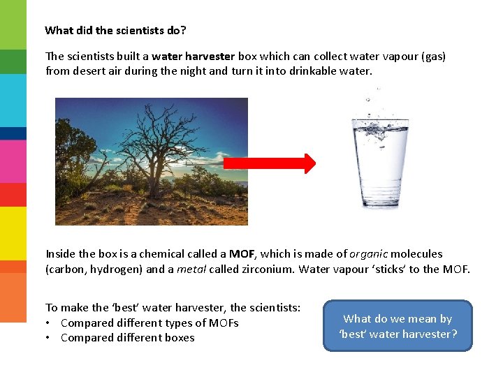 What did the scientists do? The scientists built a water harvester box which can