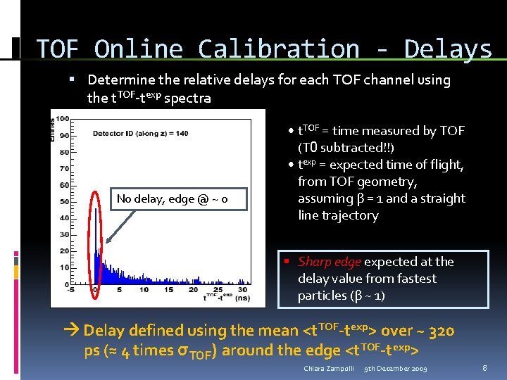 TOF Online Calibration - Delays Determine the relative delays for each TOF channel using