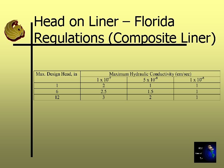 Head on Liner – Florida Regulations (Composite Liner) 
