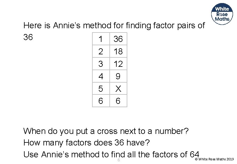 Here is Annie’s method for finding factor pairs of 36 1 36 2 3