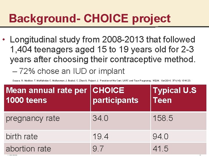 Background- CHOICE project • Longitudinal study from 2008 -2013 that followed 1, 404 teenagers