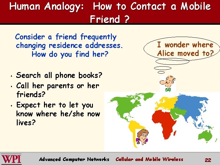 Human Analogy: How to Contact a Mobile Friend ? Consider a friend frequently changing Human Analogy: How to Contact a Mobile Friend ? Consider a friend frequently changing