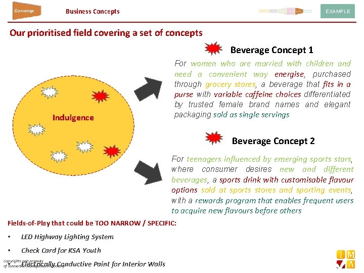 Business Concepts EXAMPLE Our prioritised field covering a set of concepts Beverage Concept 1