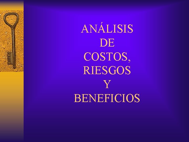 ANÁLISIS DE COSTOS, RIESGOS Y BENEFICIOS 