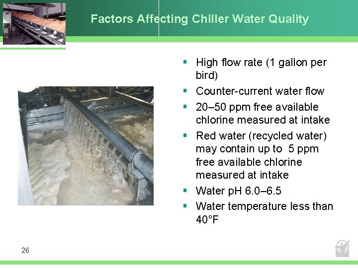 Factors Affecting Chiller Water Quality § High flow rate (1 gallon per bird) §
