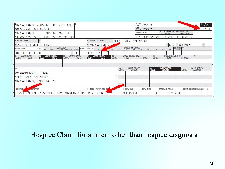 Hospice Claim for ailment other than hospice diagnosis 61 